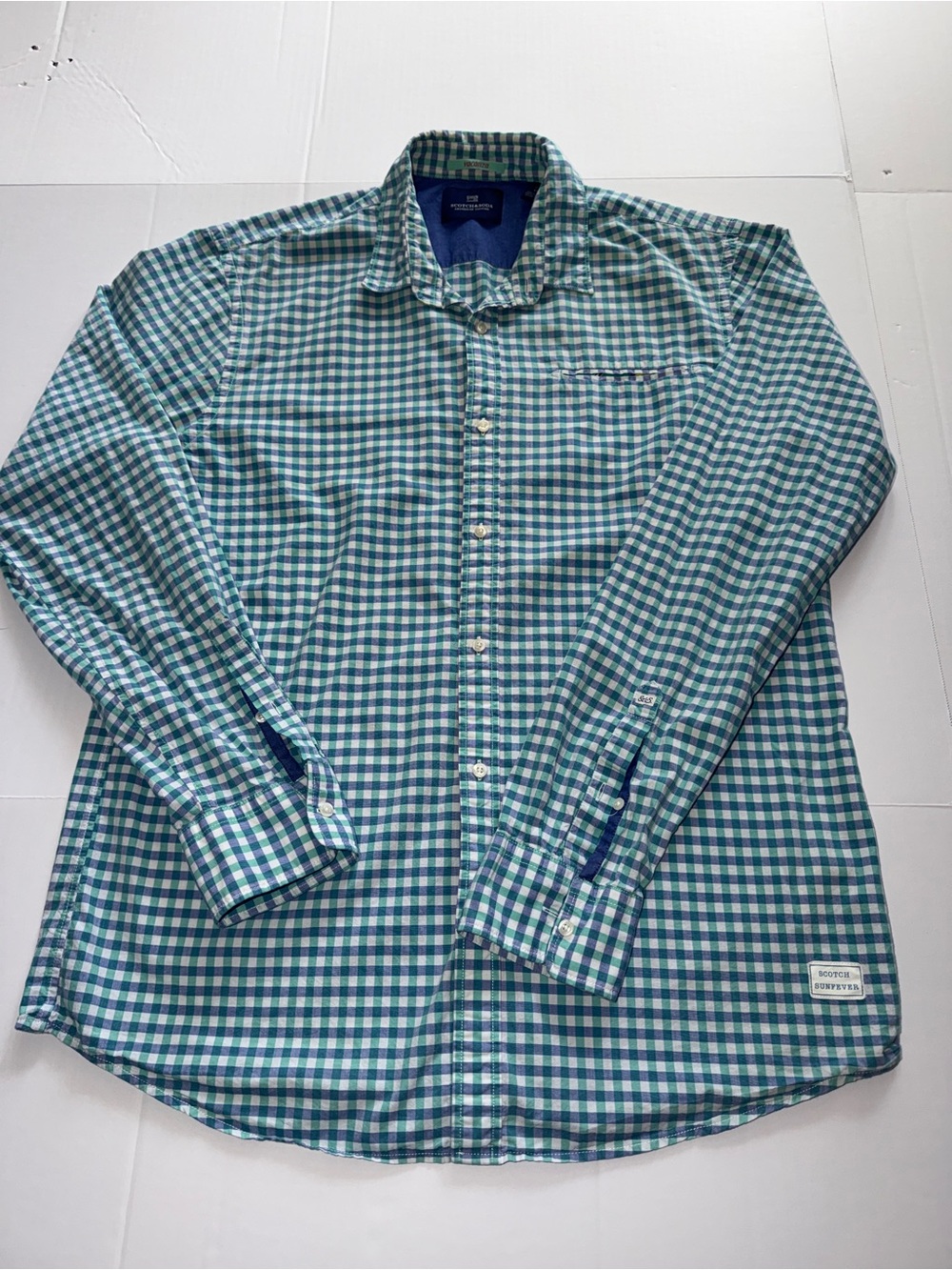 Scotch & Soda Green and White Gingham Button-Down Shirt